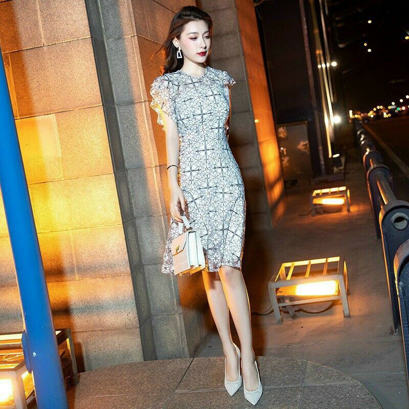 Hàng nhập - Đầm dáng ôm ren hoa cánh tiên, váy body dự tiệc dạo phố