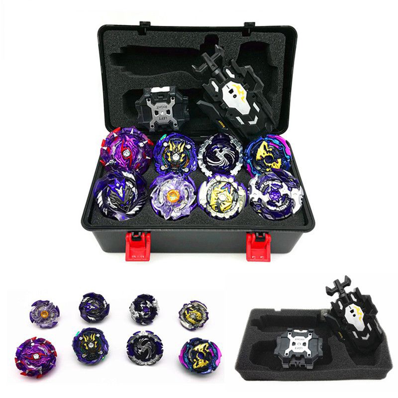 Bộ 8 món đồ chơi con quay Beyblade Burst Flame với hộp đựng và bộ phóng cho trẻ em