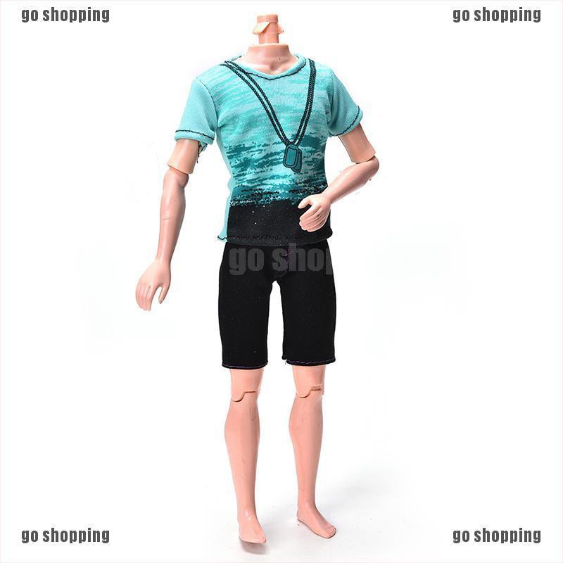 {go shopping}Green T-Shirt Suit for Ken Doll Barbie Cloth Black Short Pants Fashion Doll Suit