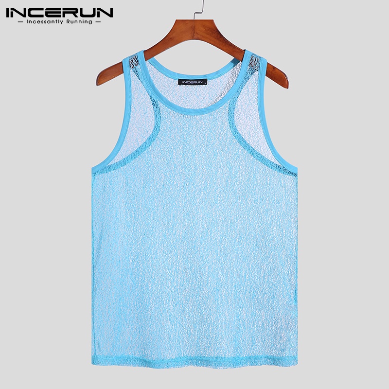 Áo sát nách INCERUN không tay dáng rộng thiết kế xuyên thấu thời trang cho nam