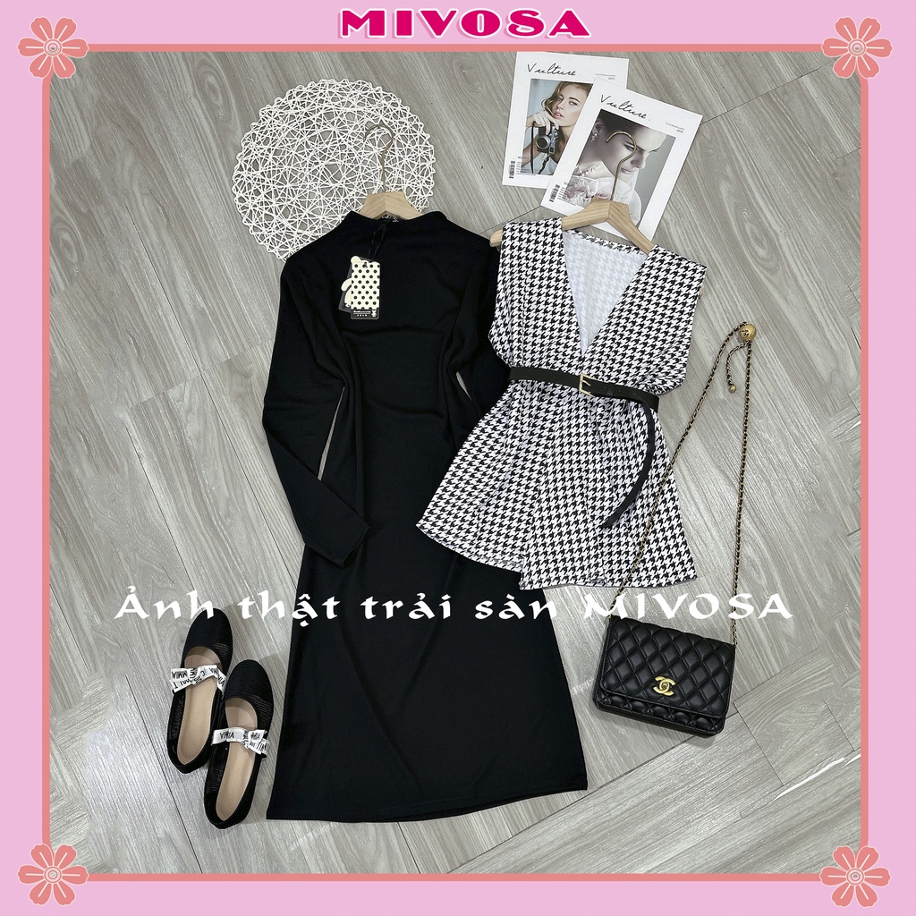 Set váy len tăm cổ lọ mix áo gile sơ mi nữ cổ V kèm thắt lưng đầm suông nữ MIVOSA SV008 | BigBuy360 - bigbuy360.vn