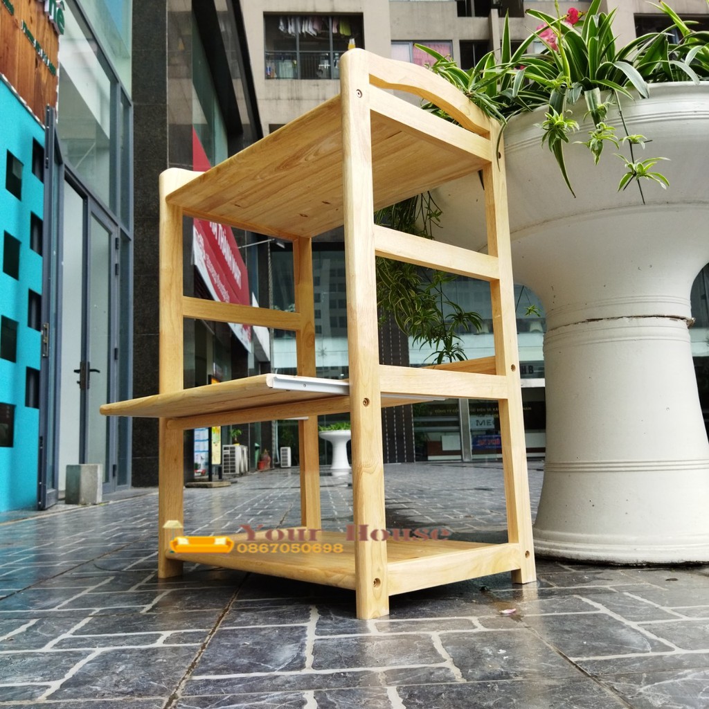 Kệ Lò Vi Sóng, Kệ Lò Nướng Có Ray Kéo 3 Tầng YOUR HOUSE Gỗ Tự Nhiên Siêu-Bền Đẹp
