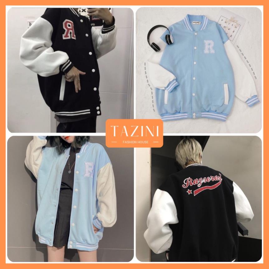 Áo Bomber Cúc Bấm Thêu Nổi Chữ R Nỉ Ngoai Xịn Unisex Form Rộng Độc Đáo Năng Động TaZiNi - Mã 604 !