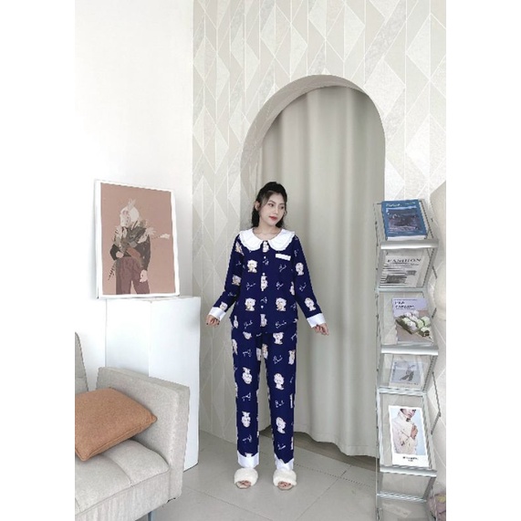 Bộ mặc nhà pijama cổ sen siêu cute