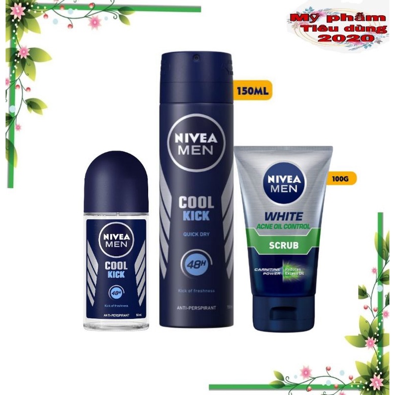 Bộ 3 NIVEA MEN Ngăn mùi khô thoáng & Sữa rửa mặt kiểm soát nhờn mụn
