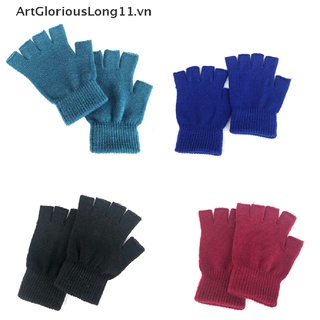 【ArtGloriousLong】 1 Pair Soft Half Fingerless Gloves Women Men Warm Knitted Mittens Couple Winter .