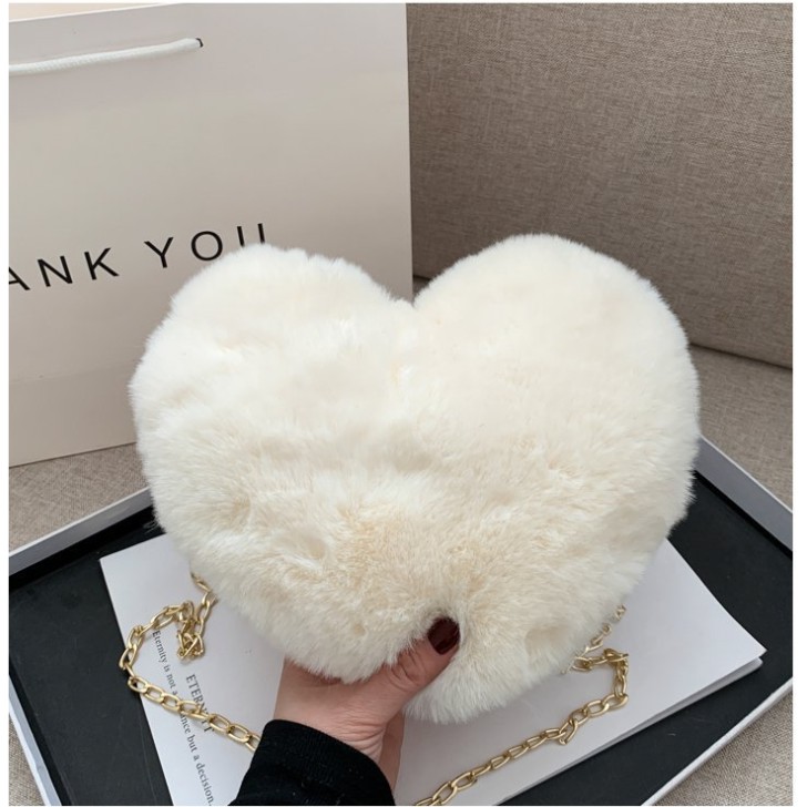 Túi xách nữ hình trái tim lông mềm, nhiều màu lựa chọn