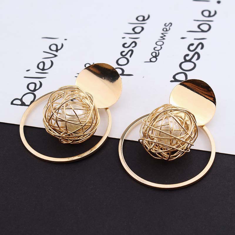 Phụ nữ phóng đại rỗng bóng giả ngọc trai Wafer Earrings