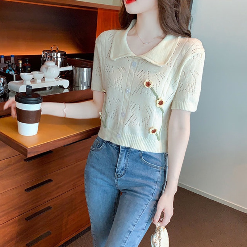 Áo polo Dệt Kim Tay Ngắn Dáng Rộng Thời Trang Mùa Hè Cho Nữ