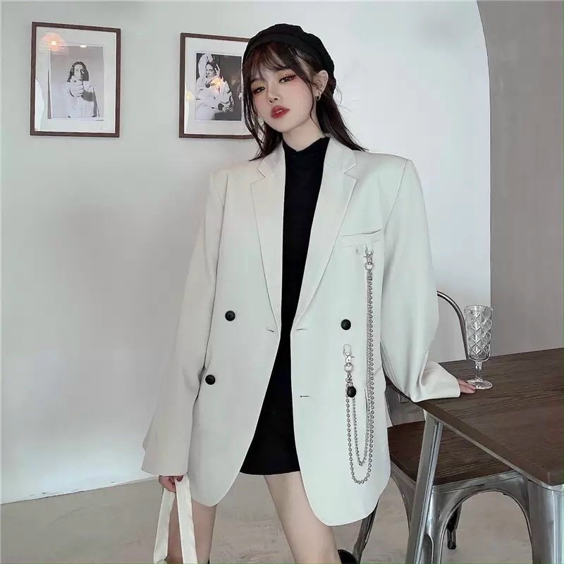 Áo Blazer Hàn quốc. Nam Nữ  Form  Rộng.  có Độn Vai  .có kèm theo phụ kiện