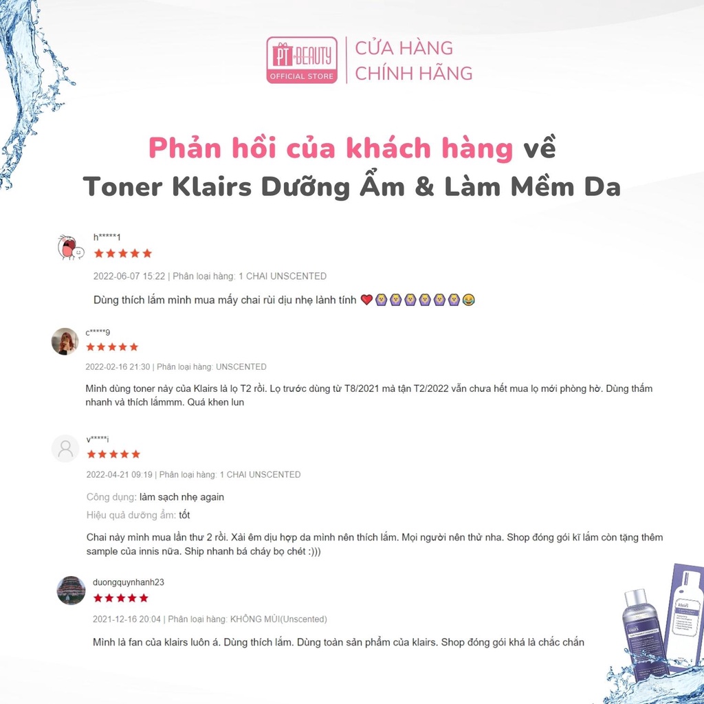 Nước Hoa Hồng Dưỡng Ẩm Dears,Klairs Supple Preparation 180ml