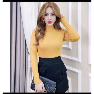 Áo cổ lọ thun gân
