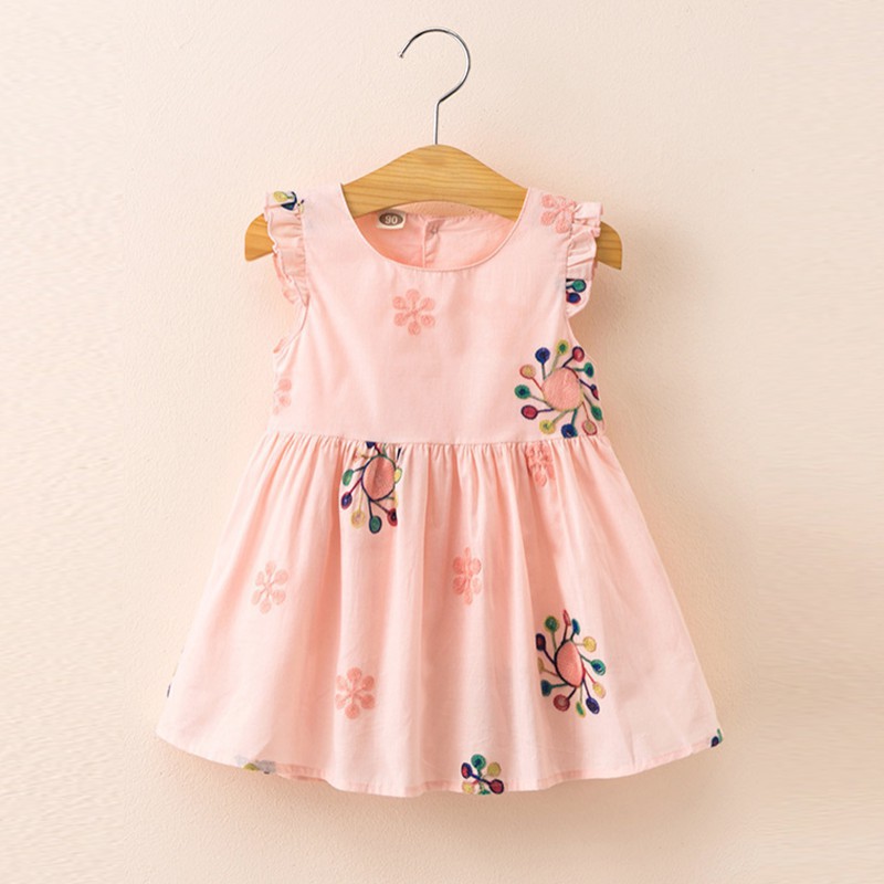 Đầm cotton ngắn tay in họa tiết hoạt hình xinh xắn dành cho bé gái