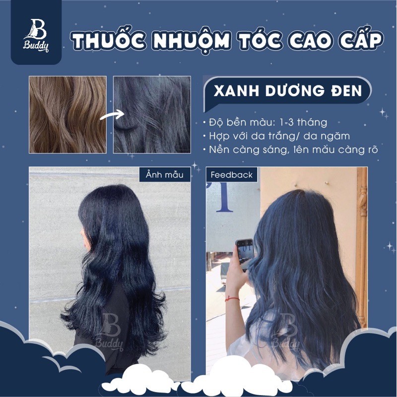 [Mã COSDAY giảm 50k đơn 250k] Thuốc nhuộm tóc nam nữ XANH DƯƠNG ĐEN tại nhà tặng kèm oxy trợ nhuộm và găng tay