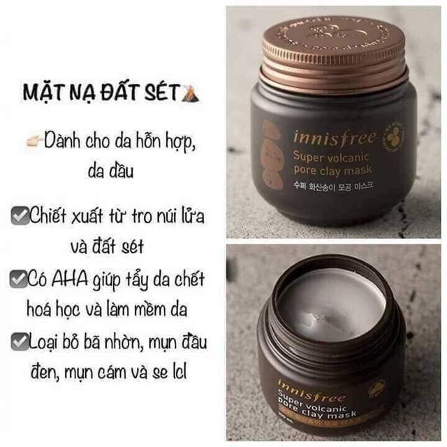 Mặt nạ đất sét tro núi lửa Innisfree Jeju Volcanic pore clay mask 2X (mask sét innisfree) - Chính hãng