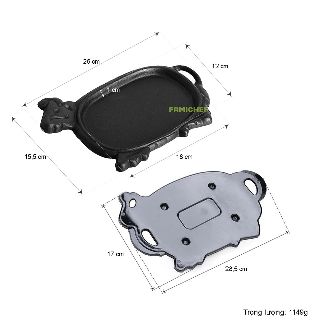 Chảo gang chống dính có đế nhựa làm bò bít tết Dragon D055