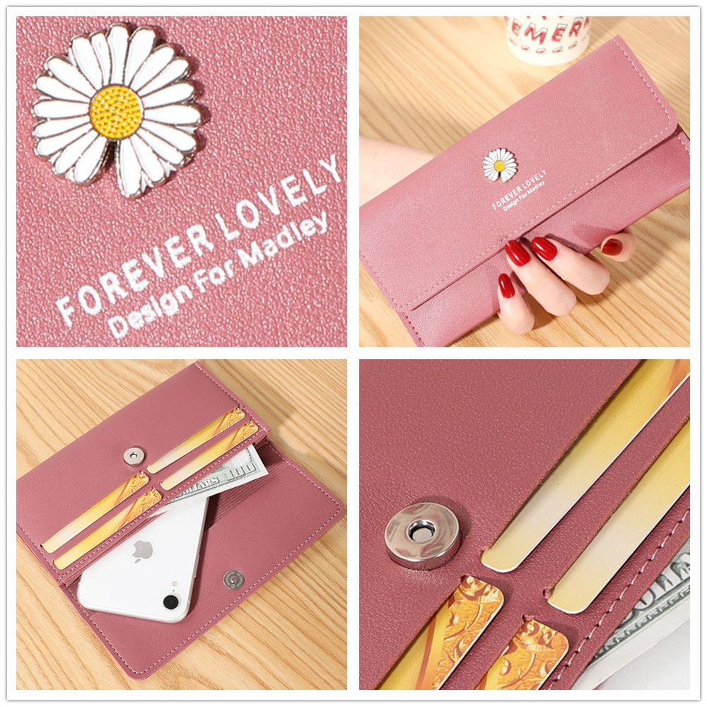 Ví Da Pu Dáng Dài Họa Tiết Hoa Cúc Nhiều Màu Sắc Phong Cách Hàn Quốc Thời Trang Cho Nữ Mihan1