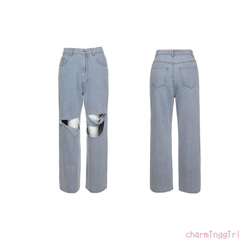 Quần Jeans Nữ Dài Lưng Cao Ống Rộng Thời Trang Hàn