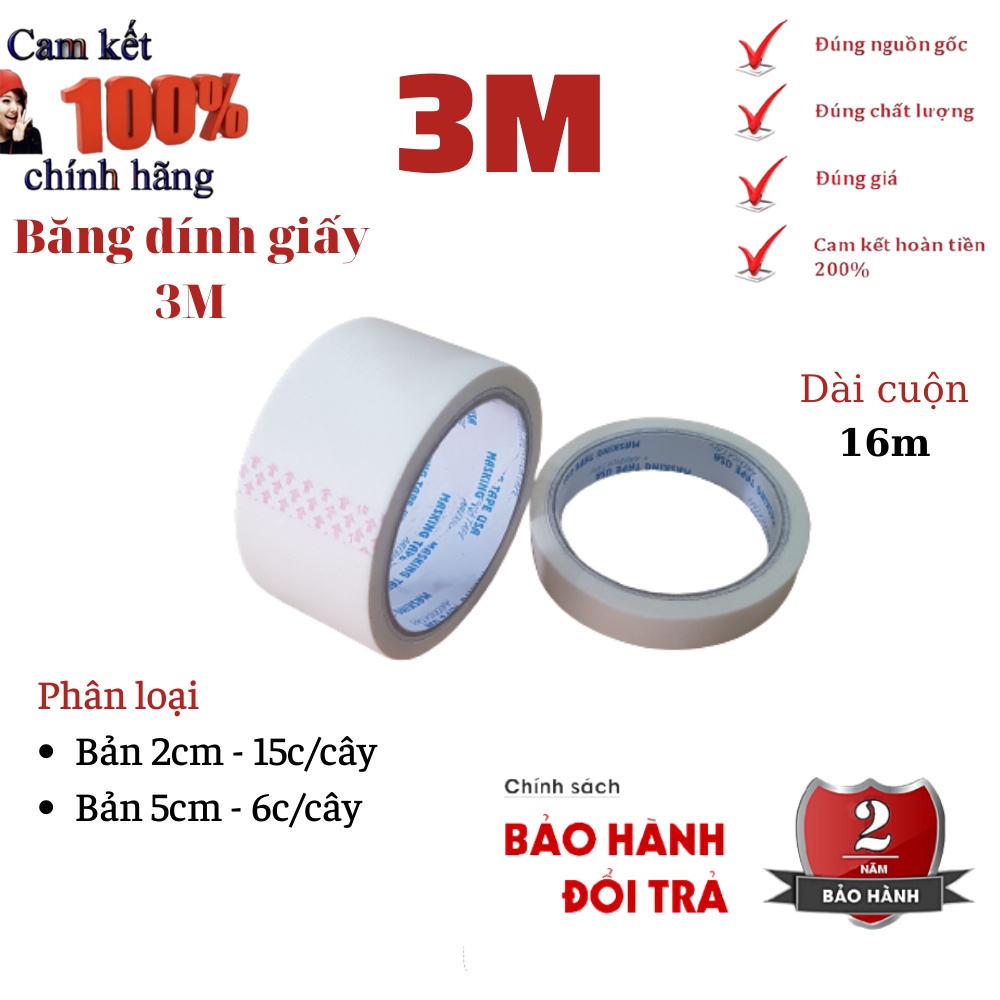 Băng dính giấy Masking Tape bản 2cm 16m [XẢ KHO]