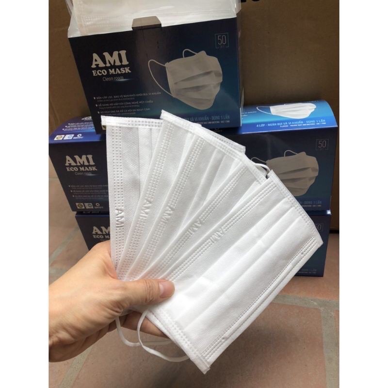 KHẨU TRANG Y TẾ AMI HỘP 50 CÁI TRẮNG + ĐEN 4 LỚP