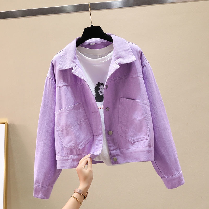 Áo Khoác Denim Dáng Ngắn Rộng Màu Sắc Kẹo Ngọt Phong Cách Thời Trang Mới
