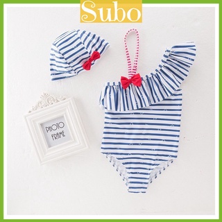 Bikini cho bé gái liền thân kẻ sọc xanh xinh xắn_ Đồ bơi cho bé từ 8- 20 kg