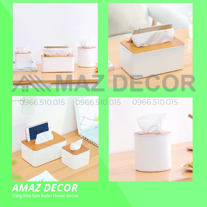 [Sỉ] Hộp đựng giấy ăn mặt gỗ tre đẹp cao cấp hình vuông chữ nhật giá rẻ