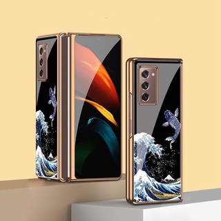 Ốp Điện Thoại Nắp Lật Mặt Kính Mạ Kim Loại Họa Tiết Cá Sang Trọng Cho Samsung Galaxy Z Fold 2 5g