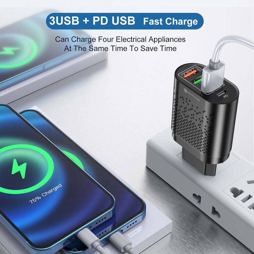Bộ sạc nhanh USB và Micro USB 2021 SPRISE U75 48W 2.4A QC3.1 thích hợp cho Android
