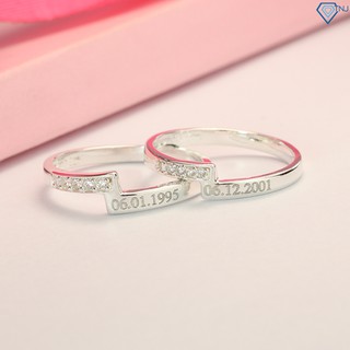 Nhẫn đôi bạc đính đá, nhẫn cặp tình nhân khắc tên ND0430 - Trang Sức Bạc
