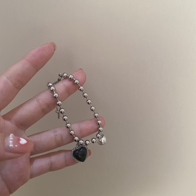 Vòng Đeo Tay Bằng Thép Titan Màu Đen Đính Ngọc Trai  191187Vòng Đeo Tay Kiểu Hip-Hop Cá Tính