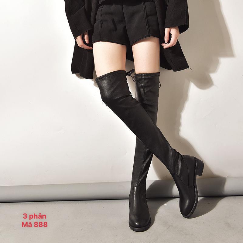 Bốt đùi da đế thấp 3 phân, có lót lông (Mã 888)