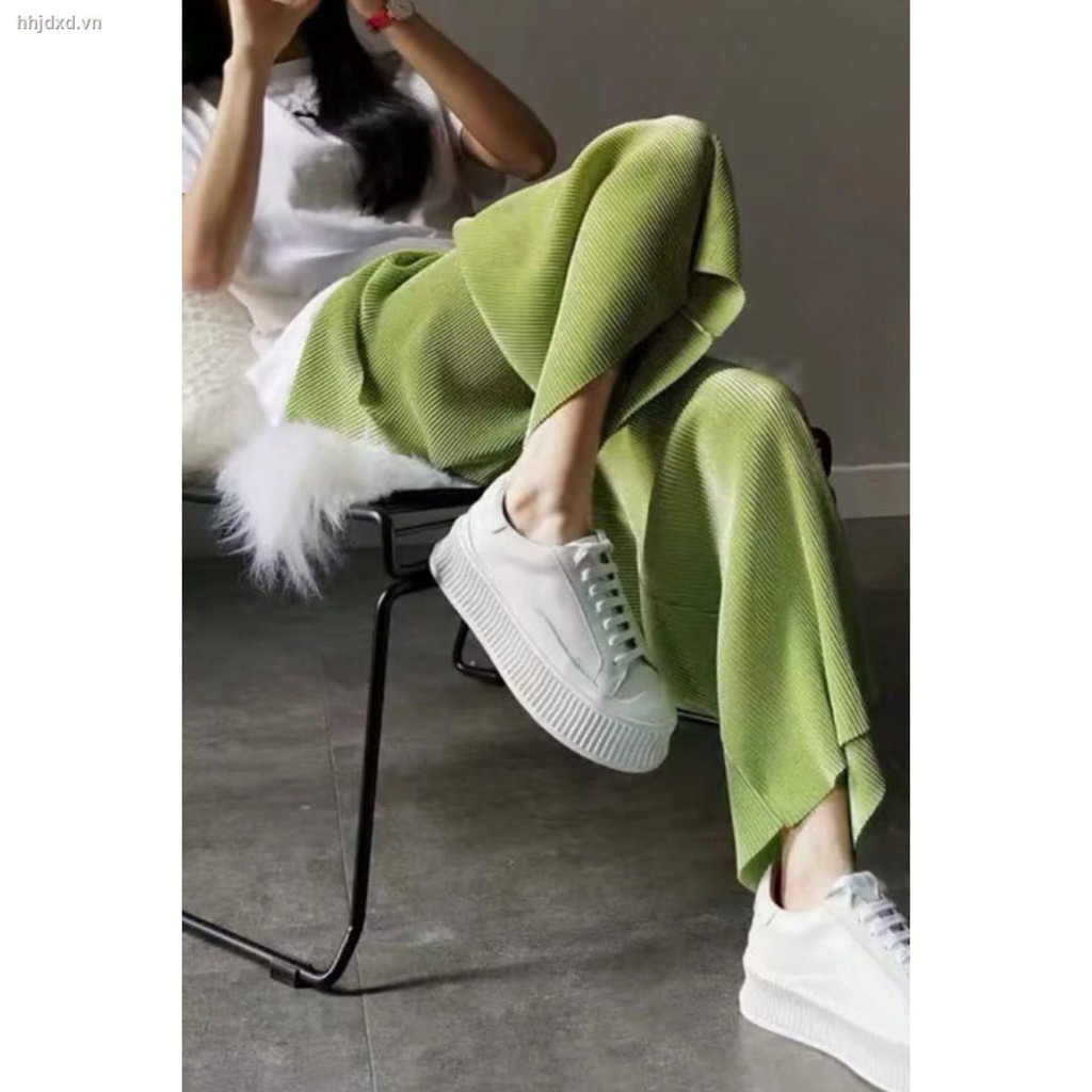 Quần lưng cao ống rộng thiết kế kiểu xếp ly thời trang xuân hè 2021 sành điệu cho nữ