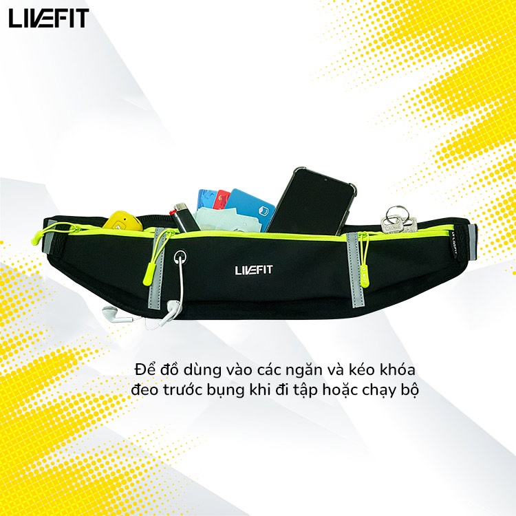 Đai chạy bộ, Túi đeo hông chạy bộ LiveFit cao cấp - Running Belt - WB09