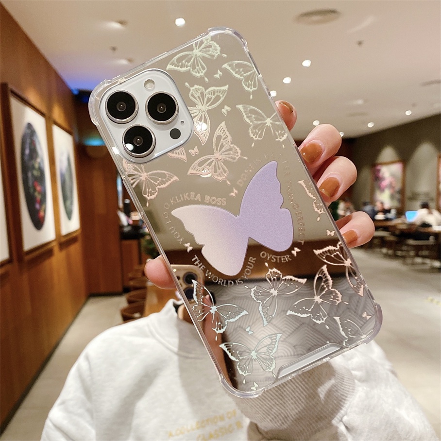 Compatible For iPhone 13 12 11 Pro Max XS Max XR X XS 8 7 Plus SE 2020 Ốp điện thoại tráng gương trang trí hình bướm dành cho
