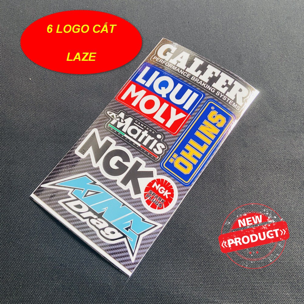 ( TEM CẮT LAZE SẲN ) BỘ 6 LOGO MẪU GALFER - KING DRAG VỀ LỘT LÀ DÁN, BAO BAY MÀU BAO THẤM NƯỚC