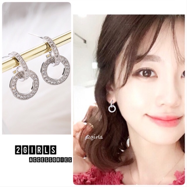 Bông tai bạc ý 30% đá sáng kiểu mới hàn quốc đơn giản dễ phối đồ