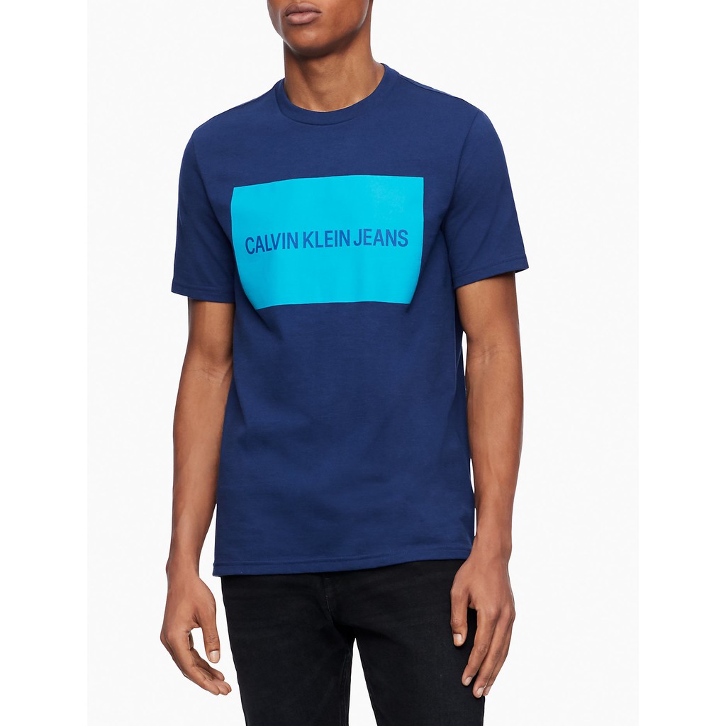 Áo Thun Nam Calvin Klein Logo Block Crewneck T-Shirt Cadet