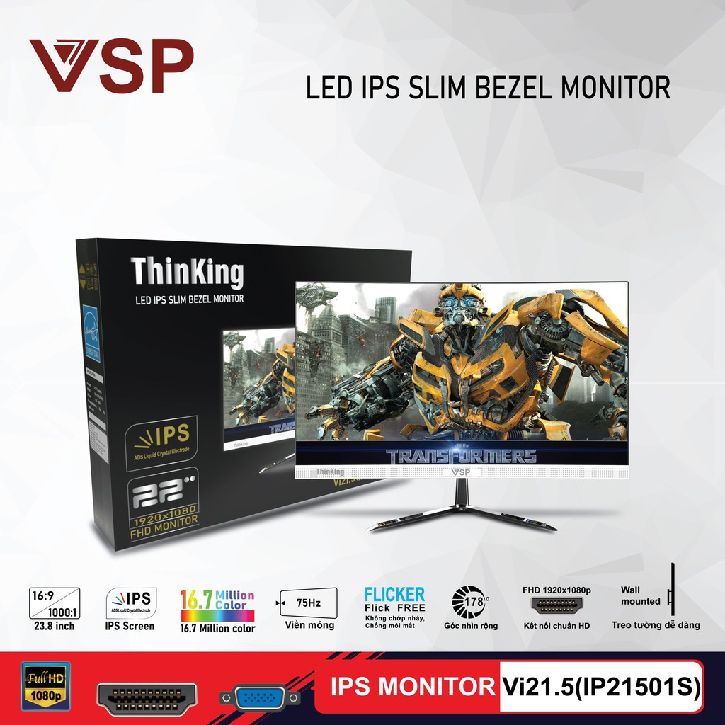 [Mã 254ELSALE giảm 7% đơn 300K] Màn hình Máy tính LCD IPS VSP ThinKing 22 inches Trắng FHD