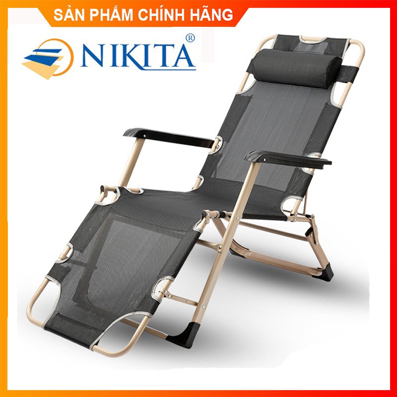 Ghế xếp thư giãn NIKITA 138L Khung thép tĩnh điện, vải lưới thoáng mát có thể xếp thành giường