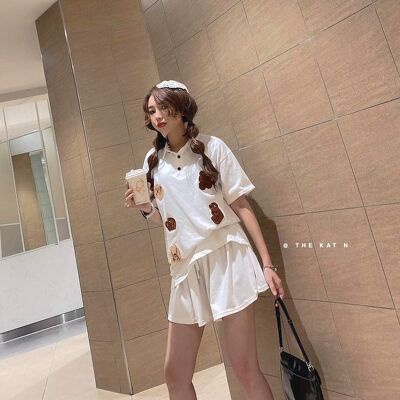 Áo cổ bẻ Gấu nâu thêu fom rộng | BigBuy360 - bigbuy360.vn