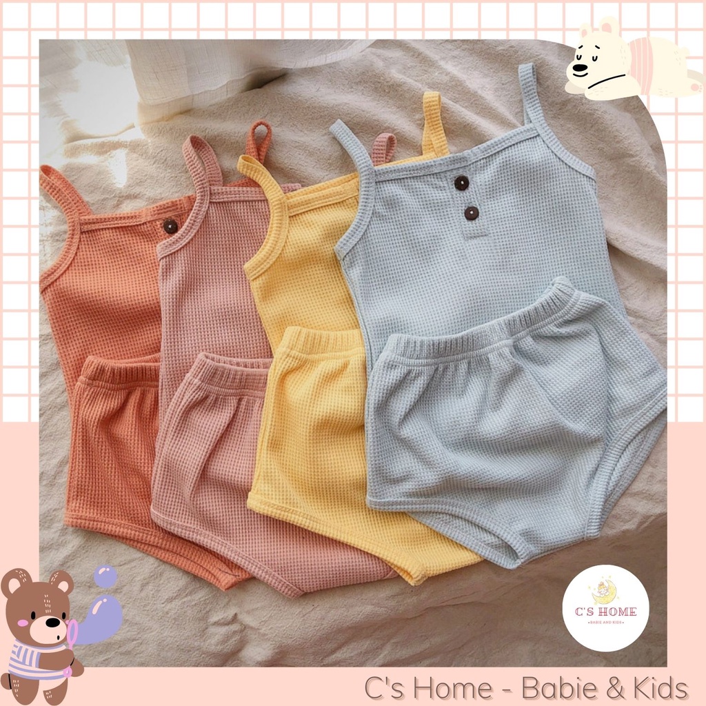 Bộ quần áo hai dây chất cotton thoáng mát, phong cách Hàn Quốc cho bé gái size từ 0 đến 24 tháng tuổi (3 - 15kg)