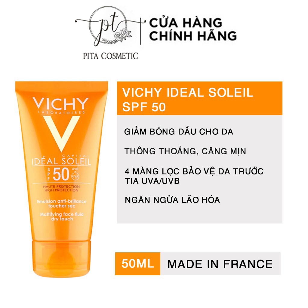 [Chính Hãng] Kem Chống Nắng Vichy Ideal Soleil Mattifying Dry Touch Face Fluid SPF 50 50ml Không Nhờn Rít