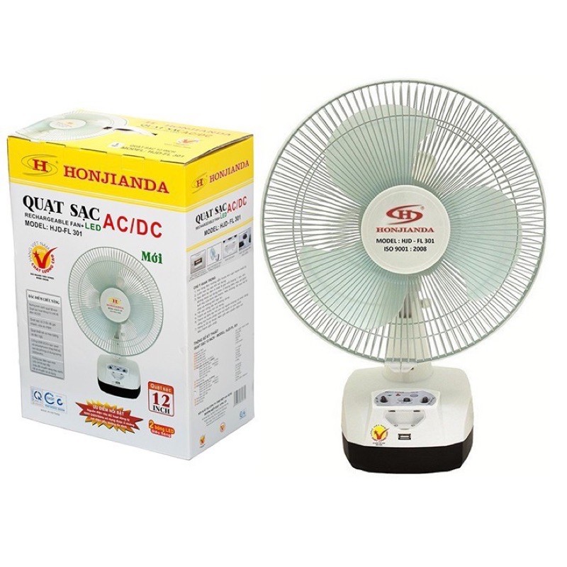 Quạt sạc tích điện có đèn 12” Honjianda HJD - FL 301 (1 bình/2 bình)/ KENTOM 9500 (1 bình/2 bình)