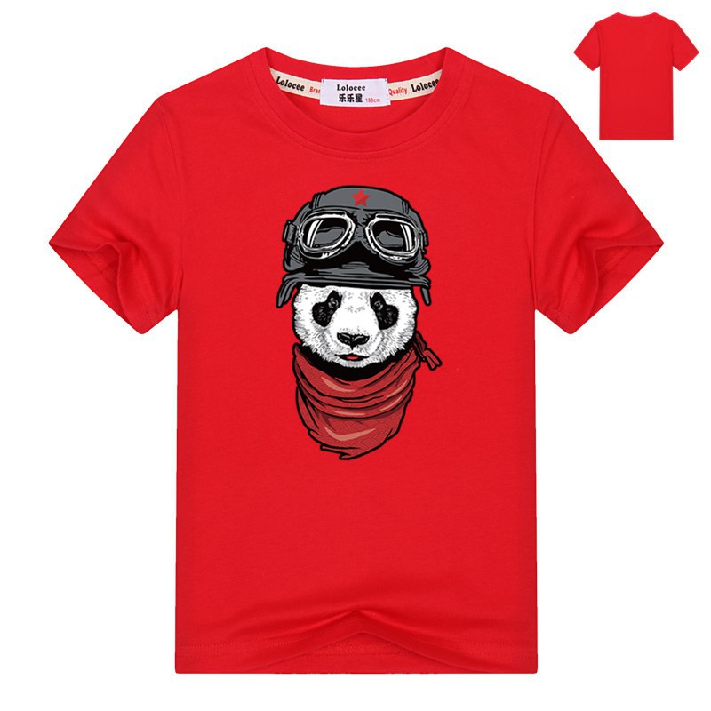 Con trai Panda Panda quân đội in áo thun trẻ em ngắn tay cơ bản mát mẻ ngọn tee