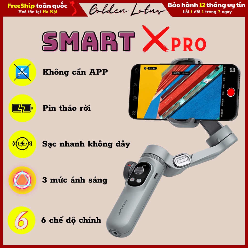 Smart X pro 3 trục Gimbal cho điện thoại, Hỗ trợ hệ điện hành Androi, IOS Có màn hình hiển thị OLED 3 chế độ sáng led
