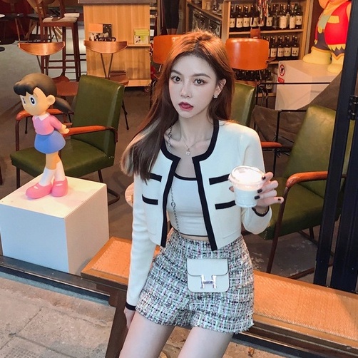 NUZIRO  Bộ áo khoác cardigan  dệt kim và áo dây phong cách Hàn Quốc cho nữ