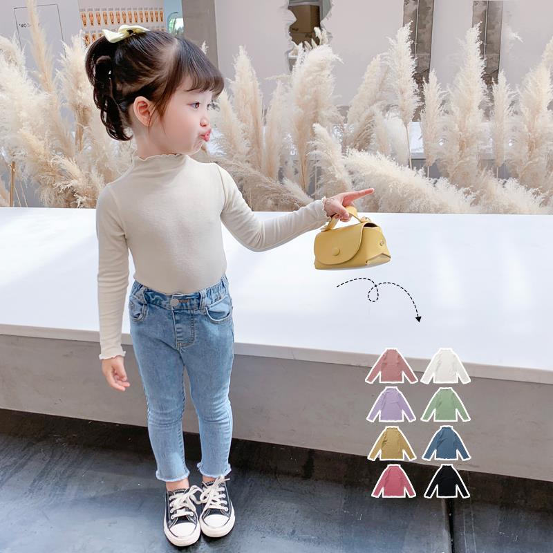 Áo thun dài tay cổ cao thiết kế mới thời trang dành cho bé gái