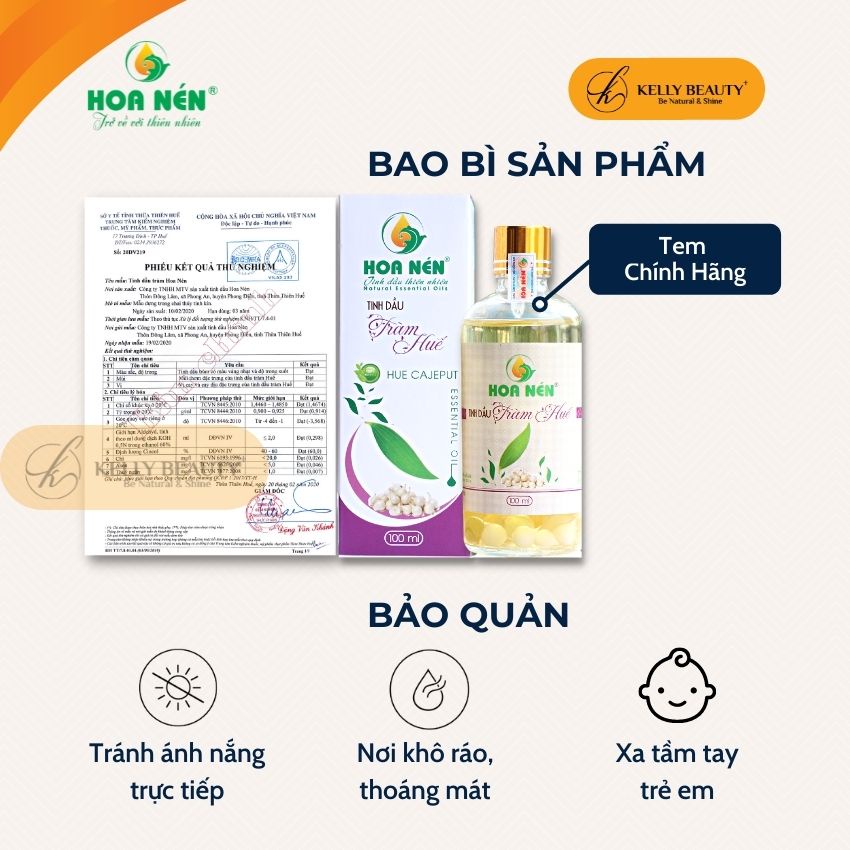 Tinh Dầu Tràm Củ Nén HOA NÉN 100ml - Giữ Ấm, Phòng Cảm, Ho, Côn Trùng Cắn, Muỗi Đốt; Giảm Đau Khớp | Kelly Beauty