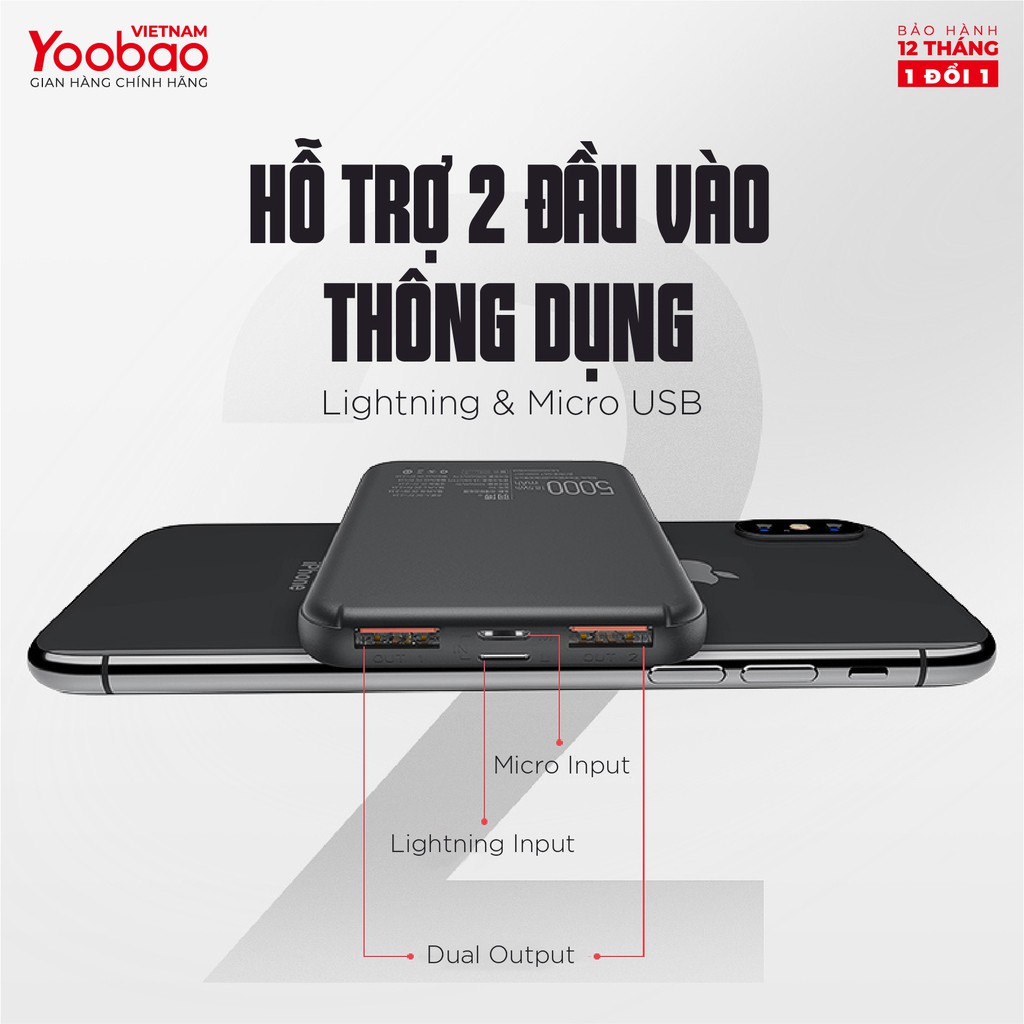 Sạc dự phòng mini 6000mAh Yoobao P6W 2 cổng ra sạc đồng thời 2 thiết bị - Bảo vệ quá dòng quá mạch - An toàn thiết bị